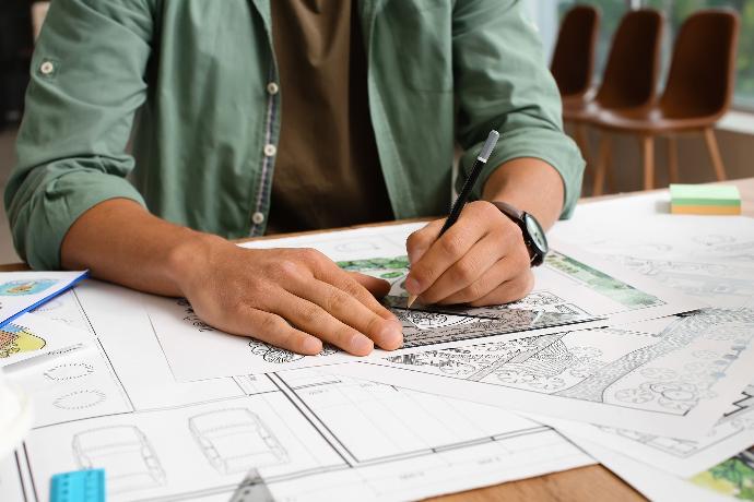 Garden design Man drawing garden design